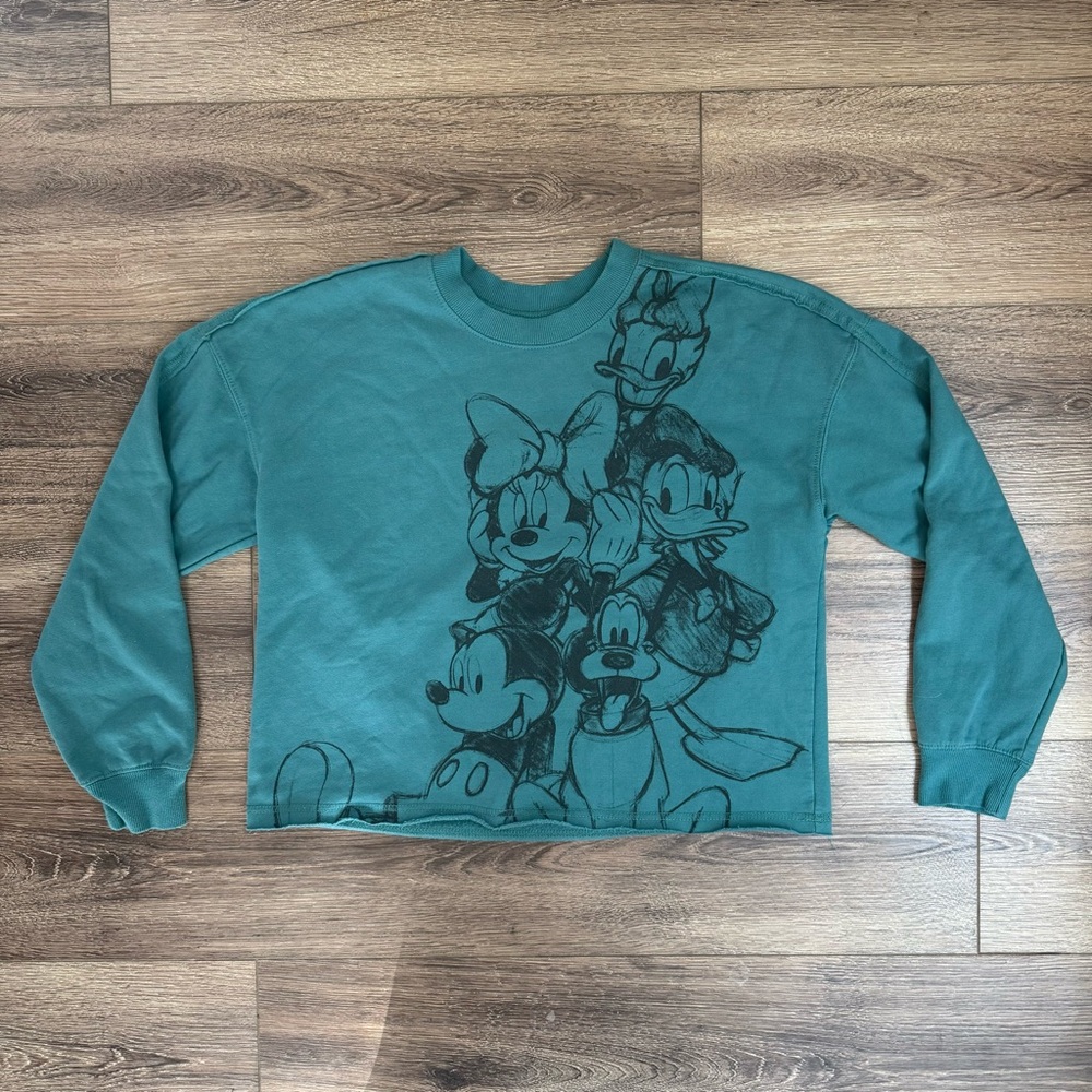 Disney Mickey and Friends Crewneck Sweatshirt, Mid Crop, Teal